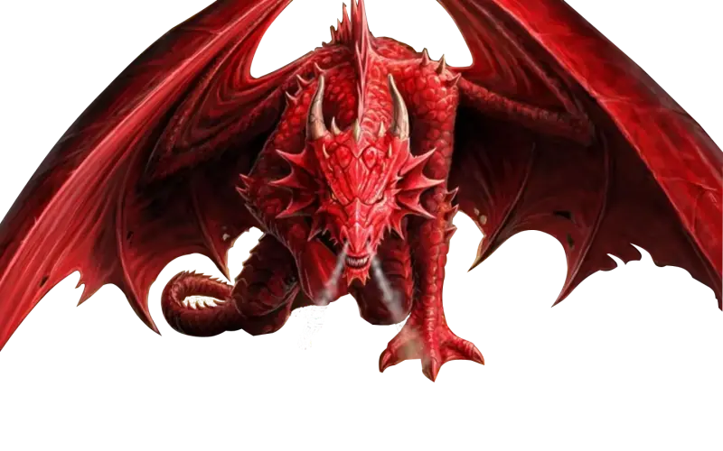 Eroe cavaliere contro drago rosso epico