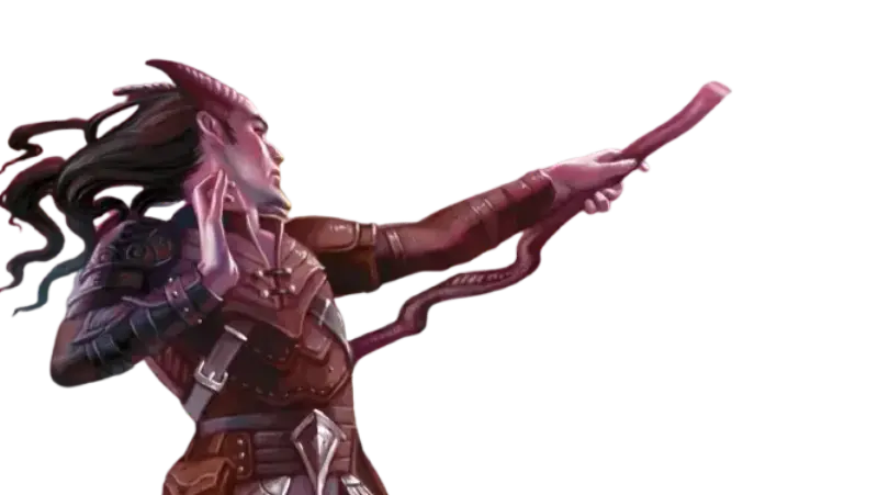 Avventuriero Tiefling con bastone magico